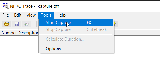 NI IO Trace start capture